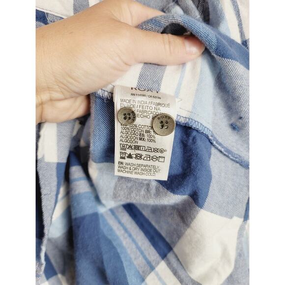 ROXY Both Ways Plaid Long Sleeve Cropped Button Up in Blue, sz Large - Picture 9 of 16